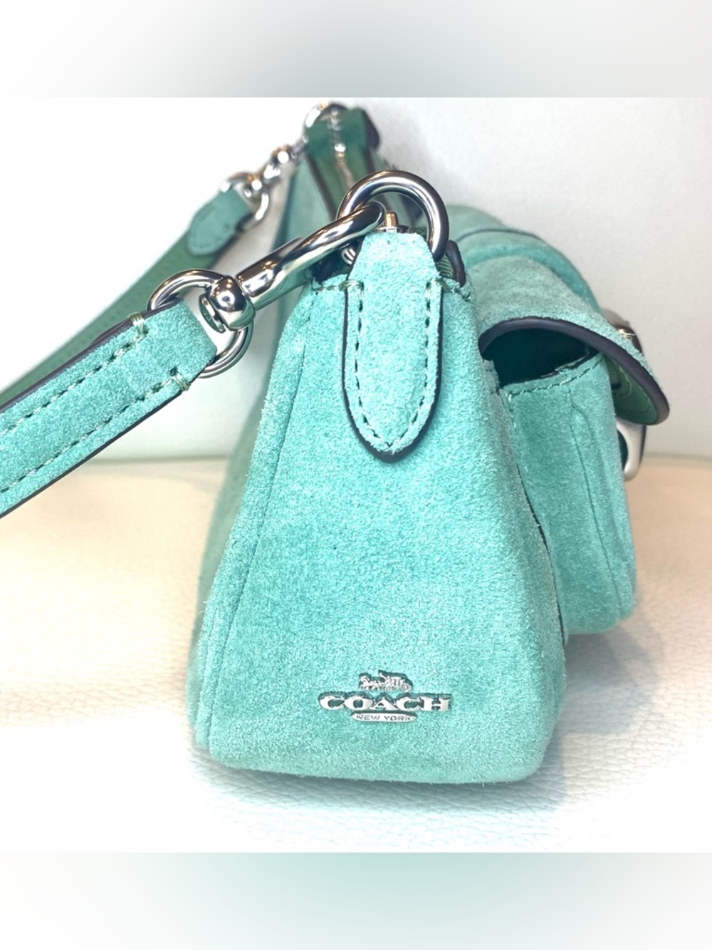 Coach Suede Soho Mini Shoulder Bag Baguette Leather Trim + Crossbody CDB12 Style - Picture 12 of 16